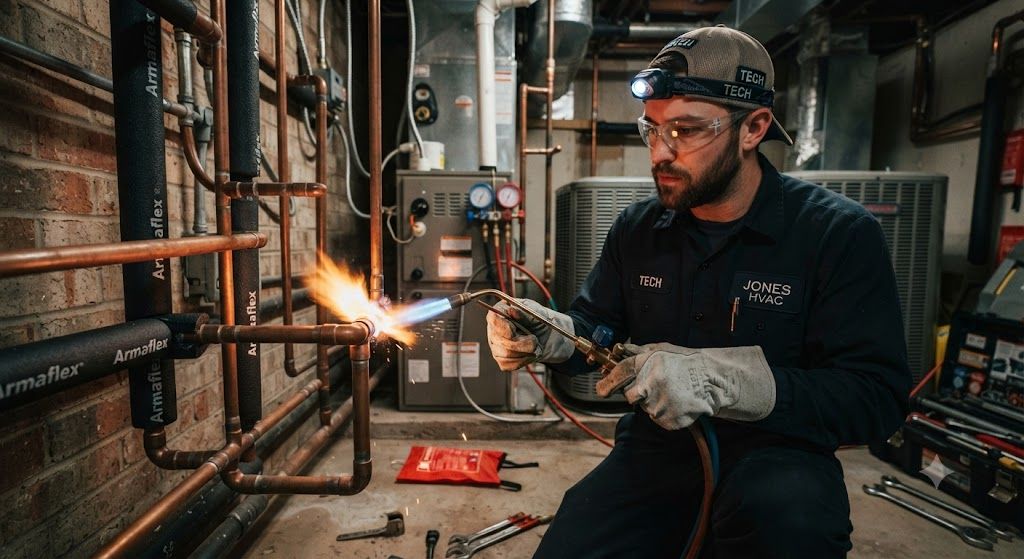 HVAC copper refrigeration line brazing