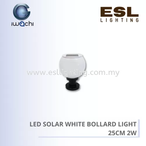 IWACHI LED SOLAR WHITE BOLLARD LIGHT 25CM 2W