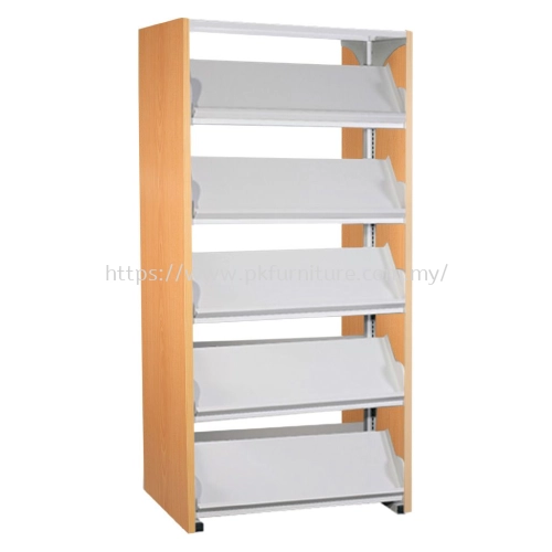 Library Shelving & Equipment - DSLM-5L-WP - Double Sided Magazine Rack With Wooden Panel (10 Shelves)