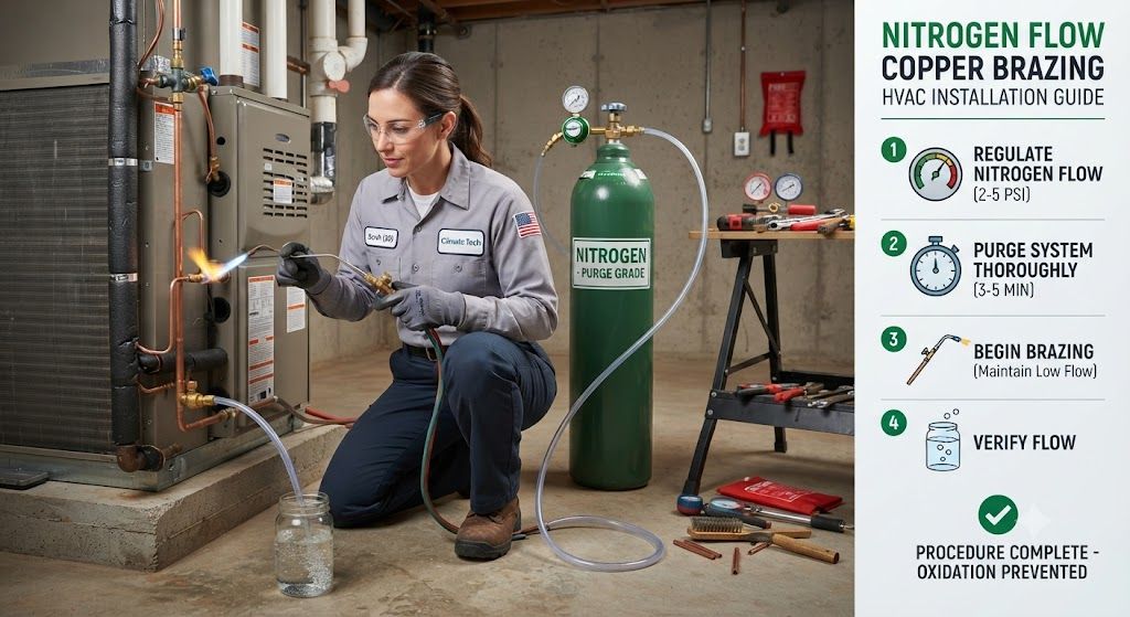 nitrogen flow copper brazing HVAC installation guide