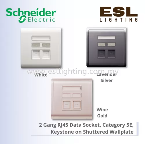 SCHNEIDER Pieno 2 Gang RJ45 Data Socket, Category 5E, Keystone on Shuttered Wallplate - E8232RJS_5_WE E8232RJS_5_LS_G1 E8232RJS_5_WG