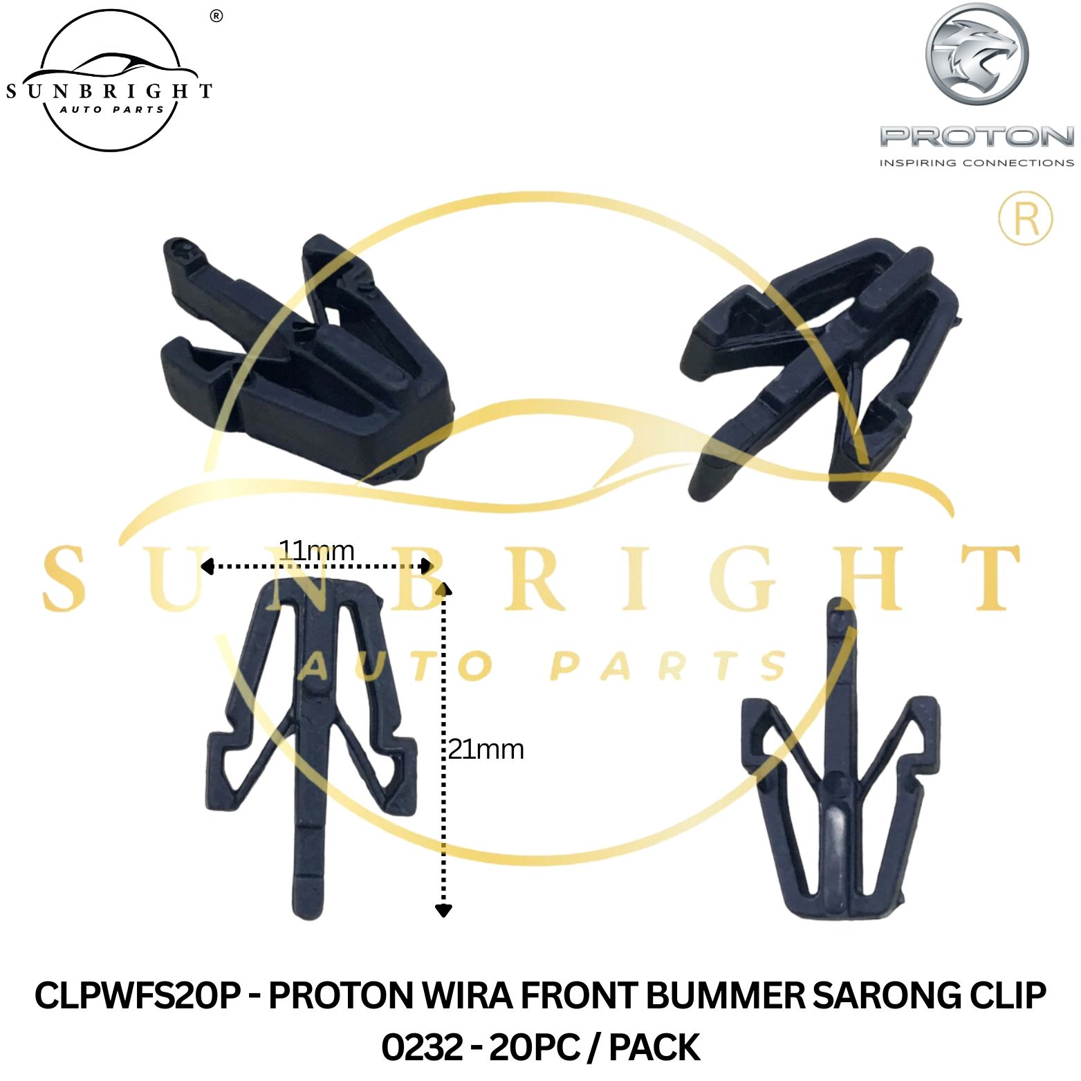 CLPWFS20P - PROTON WIRA FRONT BUMMER SARONG CLIP 0232 - 20PC / PACK