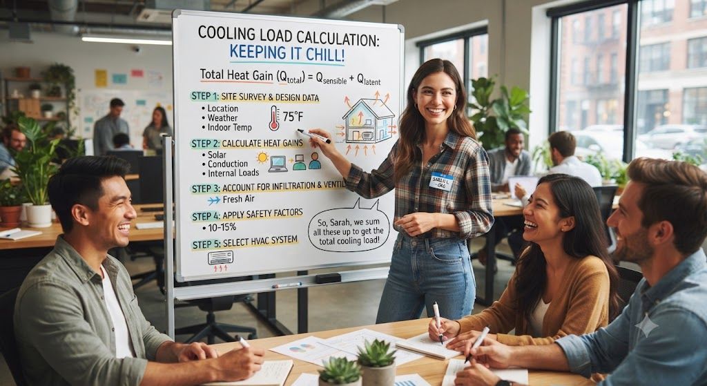 HVAC heat gain cooling load calculation steps