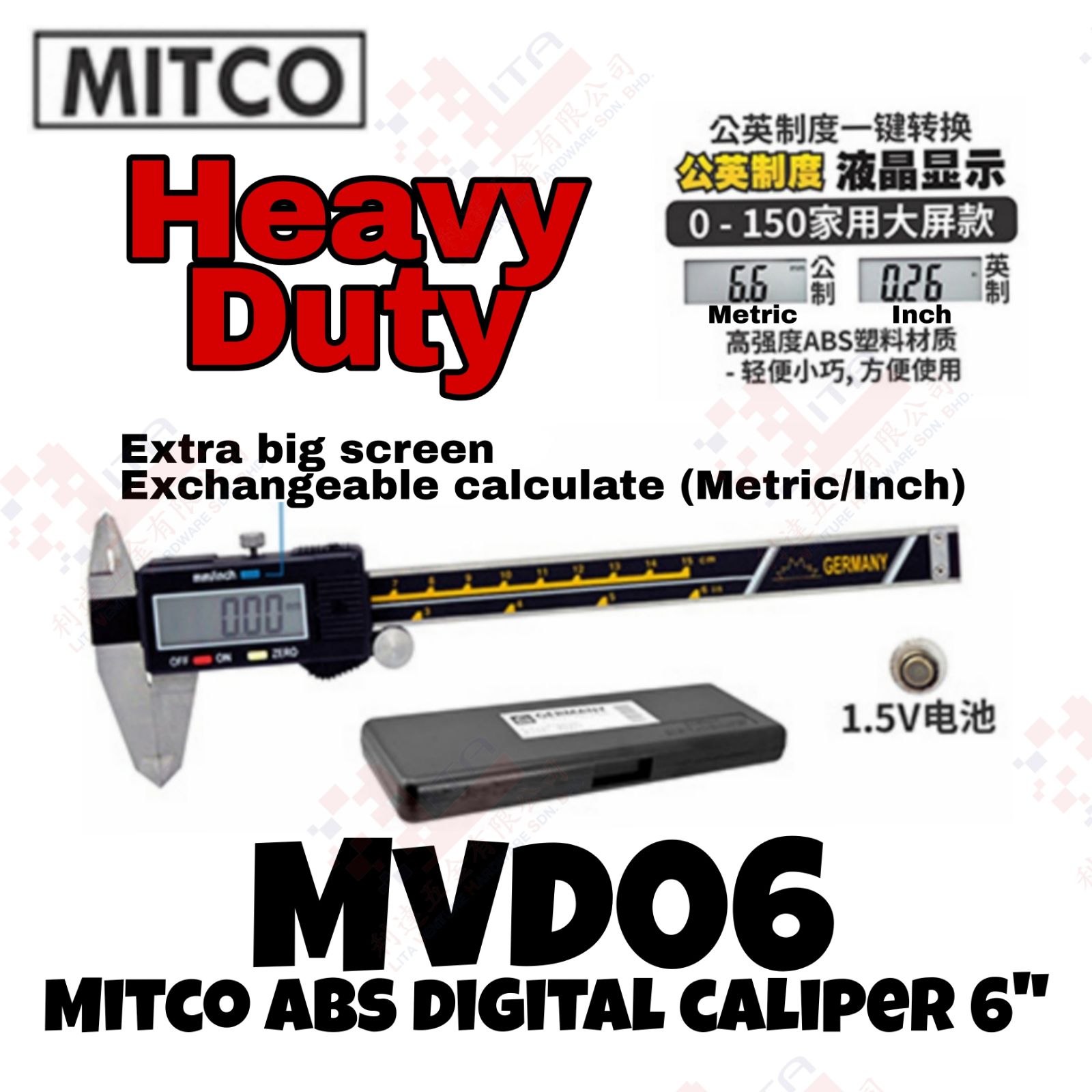 MITCO BRAND ABS DIGITAL CALIPER 6'' - MVD06