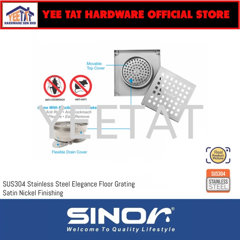 [ SINOR ] SD-419-6 SUS304 STAINLESS STEEL 6"X6" ELEGANCE FLOOR GRATING CONCEALED FLOOR GRATING