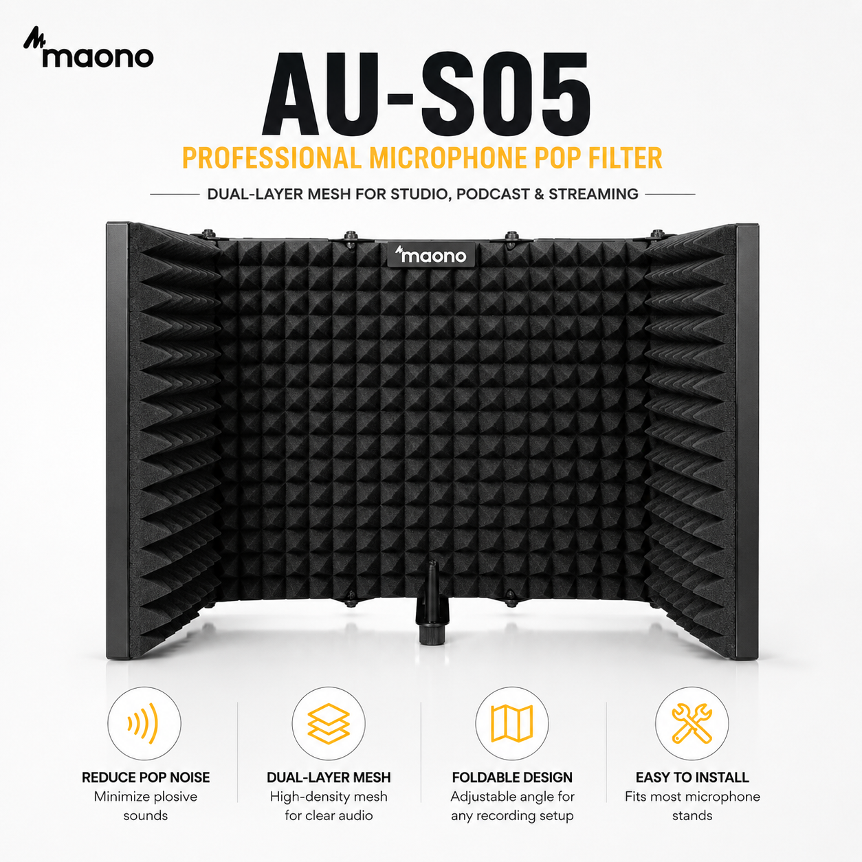 Maono AU-S05 – Professional Microphone Pop Filter with Dual-Layer Mesh for Studio, Podcast & Streaming
