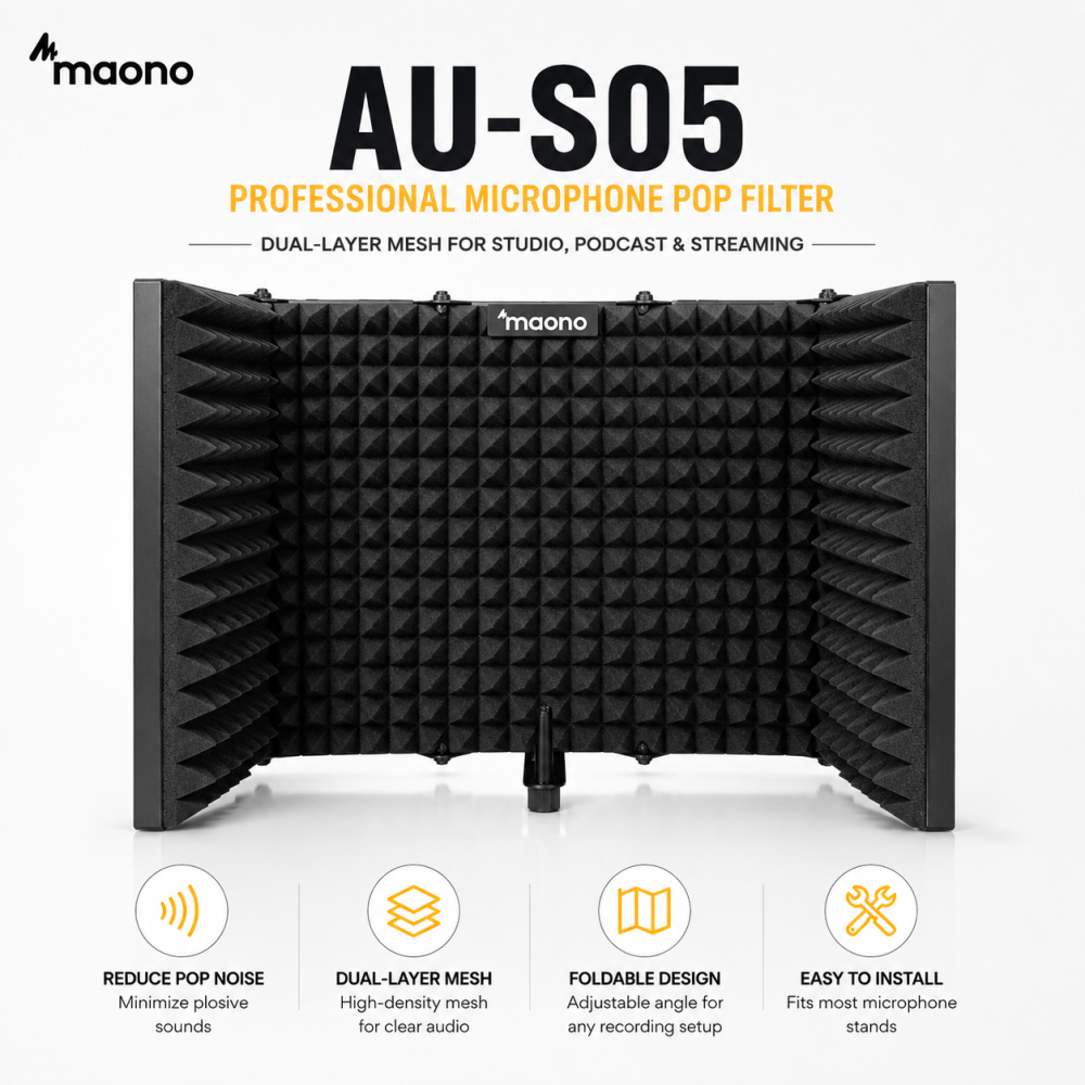 Maono AU-S05 â Professional Microphone Pop Filter with Dual-Layer Mesh for Studio, Podcast & Streaming