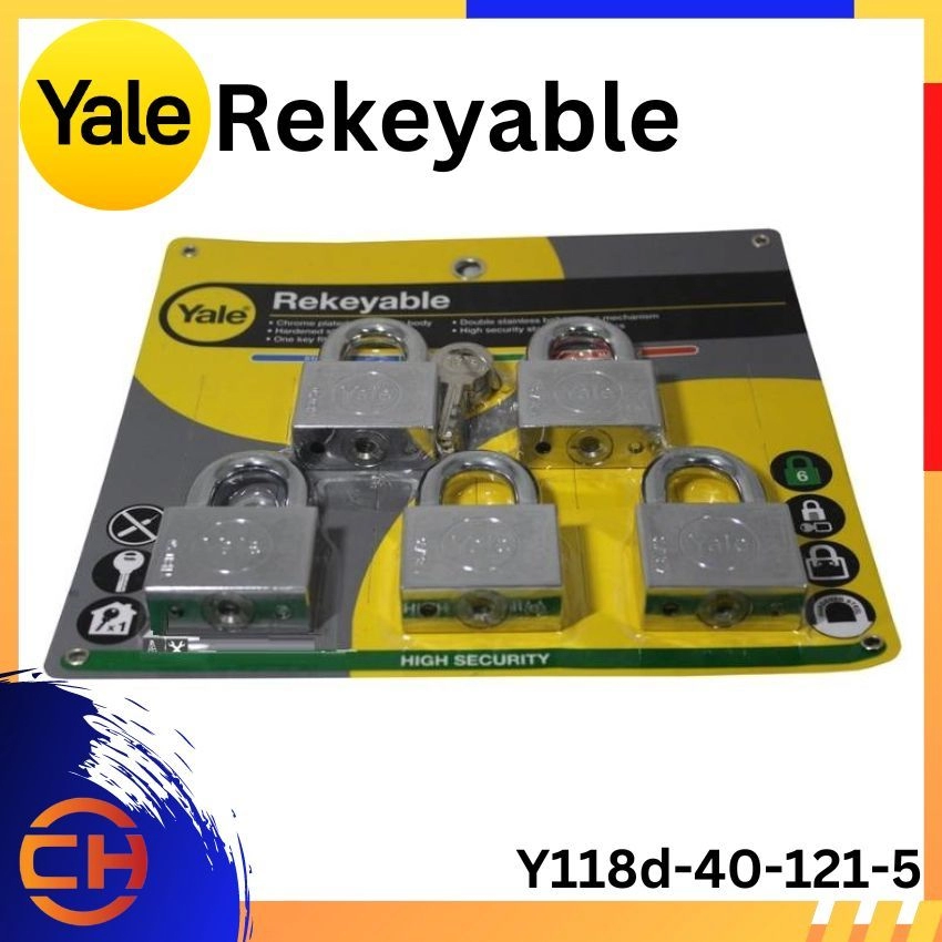 Yale Y118D/40/121/5 Chrome Plated Rekeyable Keyed Alike System Padlock 40mm (5 Pcs)
