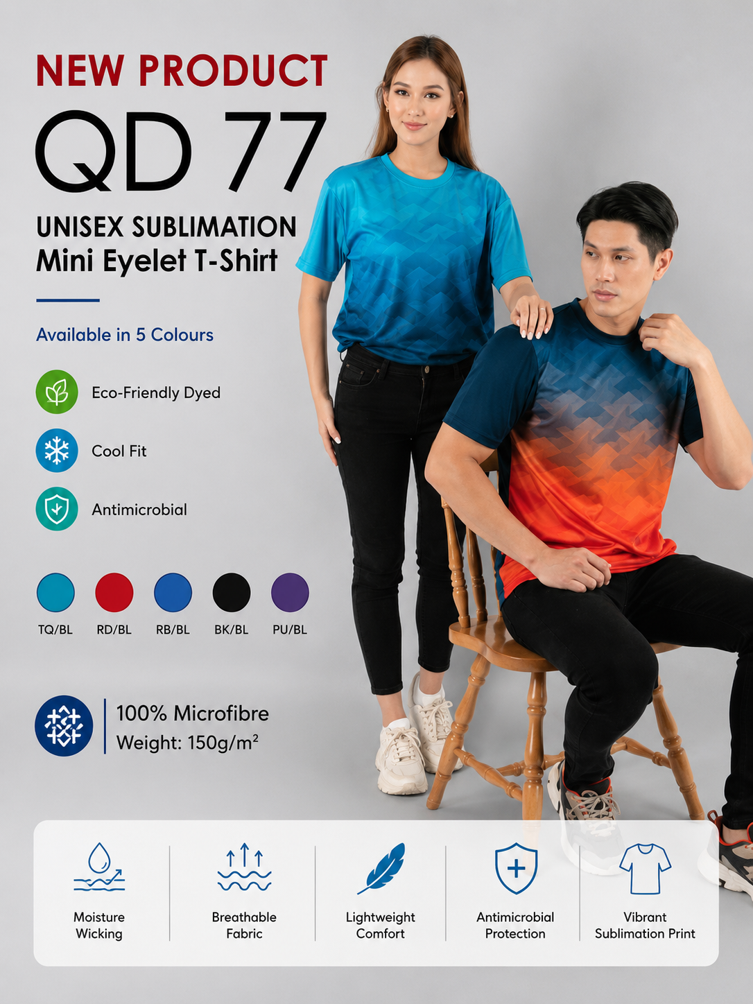 Sublimation Round Neck T-Shirt - QD77 (UNISEX)