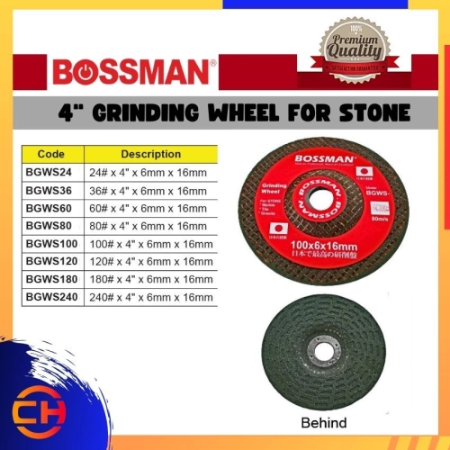 BOSSMAN BGWS24/36/60/80/100/120/180/240 4" x 6MM x 16MM Grinding Wheel For Stone - CHENG HUAT HARDWARE (SENTUL) SDN BHD