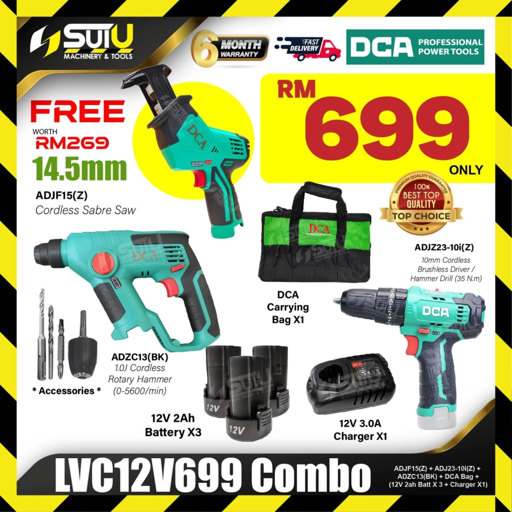 [ LIMITED COMBO LVC12V699 ] DCA  ADZC13 Rotary Hammer + ADJZ23-10I Driver / Hammer Drill + 3Batt + Char + Bag + FOC ADJZ15