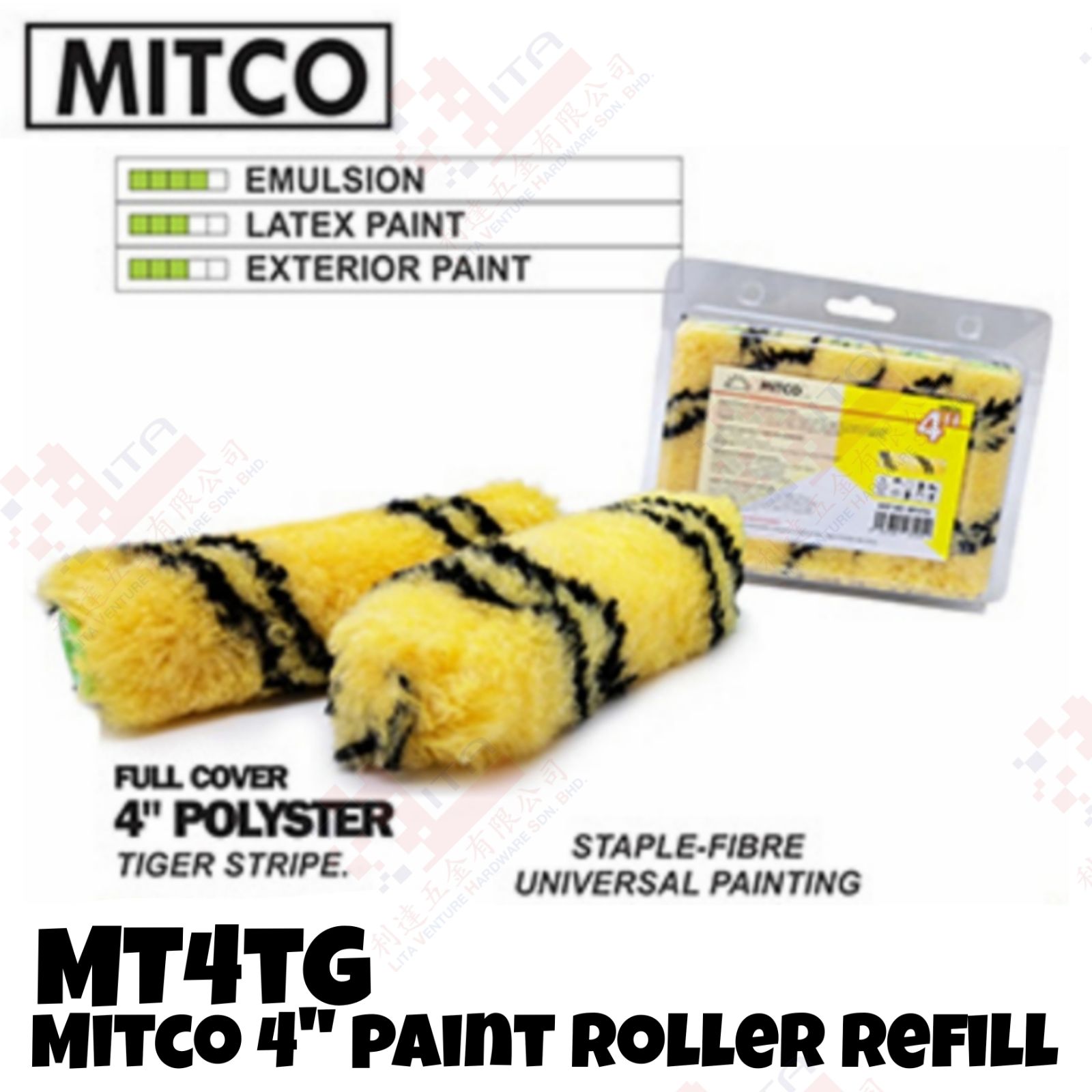 MITCO BRAND 4'' PAINT ROLLER REFILL - MT4TG