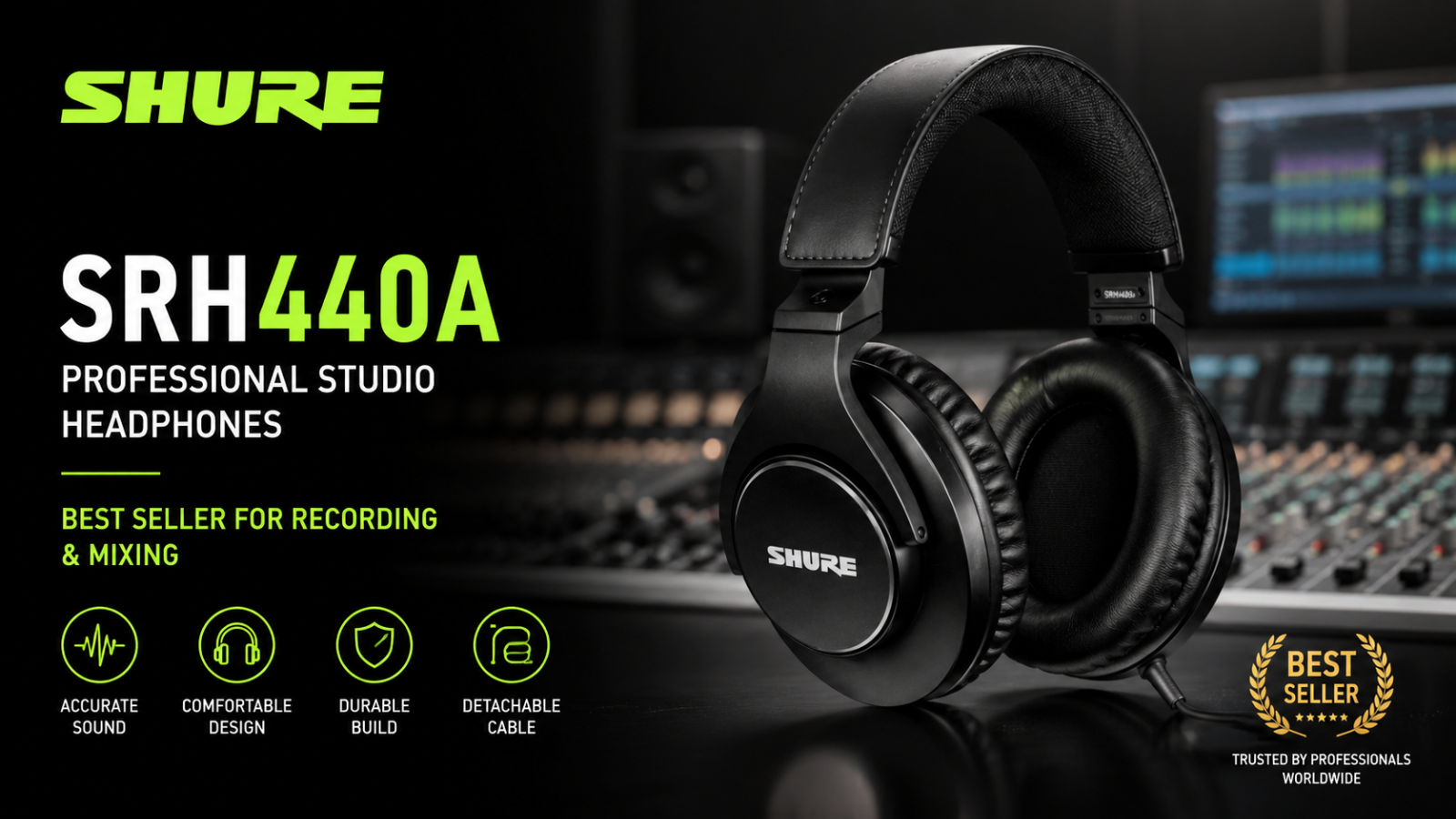 Shure SRH440A Professional Studio Headphones – Best Seller Recording & Mixing Headphones