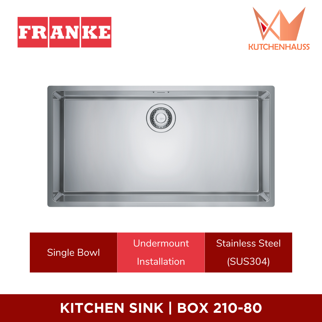 FRANKE - Undermount / Flushmount Single Bowl Stainless Steel SUS304 Sink | BOX 210-80