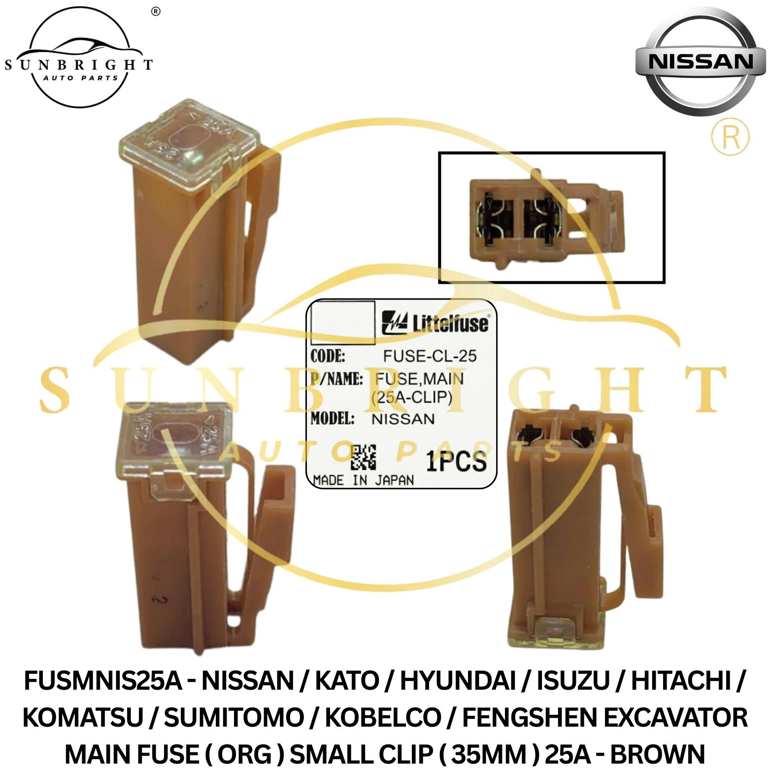 FUSMNIS25A - NISSAN MAIN FUSE ( ORG ) CLIP - 25A - BROWN
