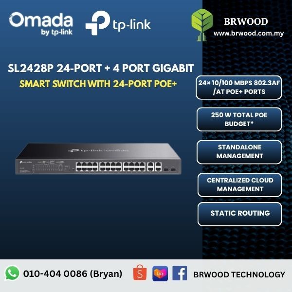 OMADA TP-LINK SL2428P: Omada 24-Port 10/100Mbps + 4-Port Gigabit Smart Switch with 24-Port PoE+
