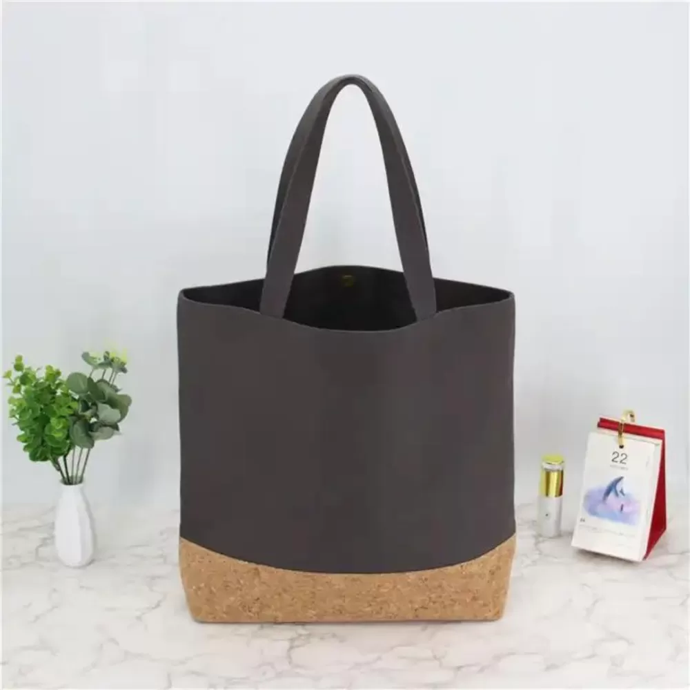 Natural Cork Fabric with Cotton Canvas Tote Bag