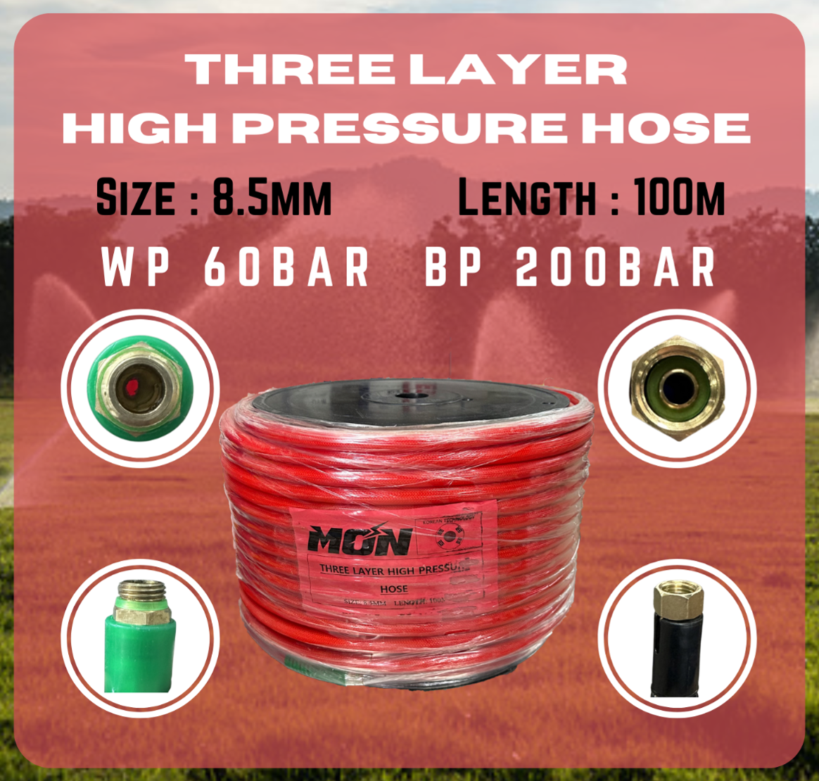 HIGH PRESSURE HOSE RED 8.5MM X 100M (KOREA)