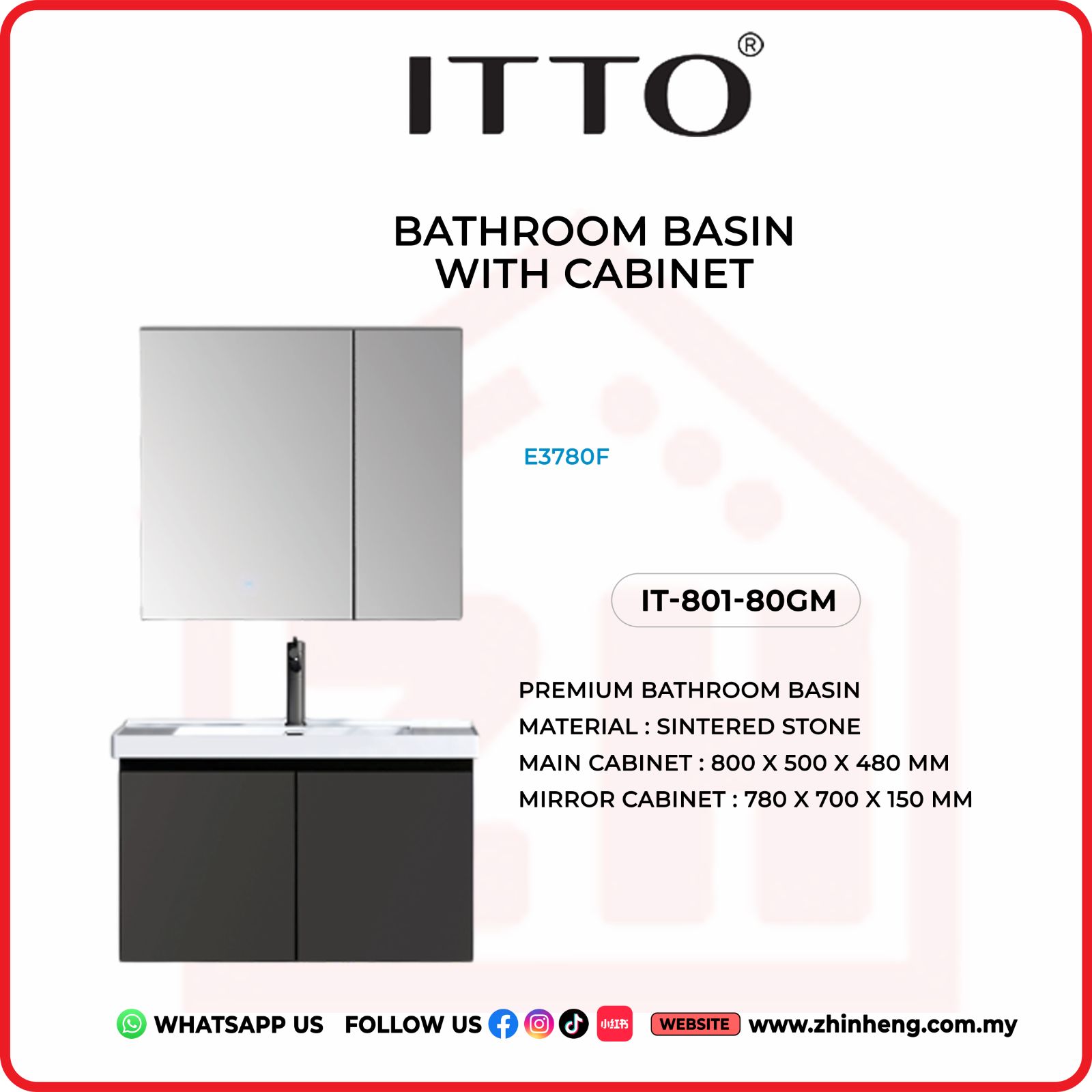 ​​​​​​​ITTO BATHROOM BASIN WITH CABINET IT-801-80GM