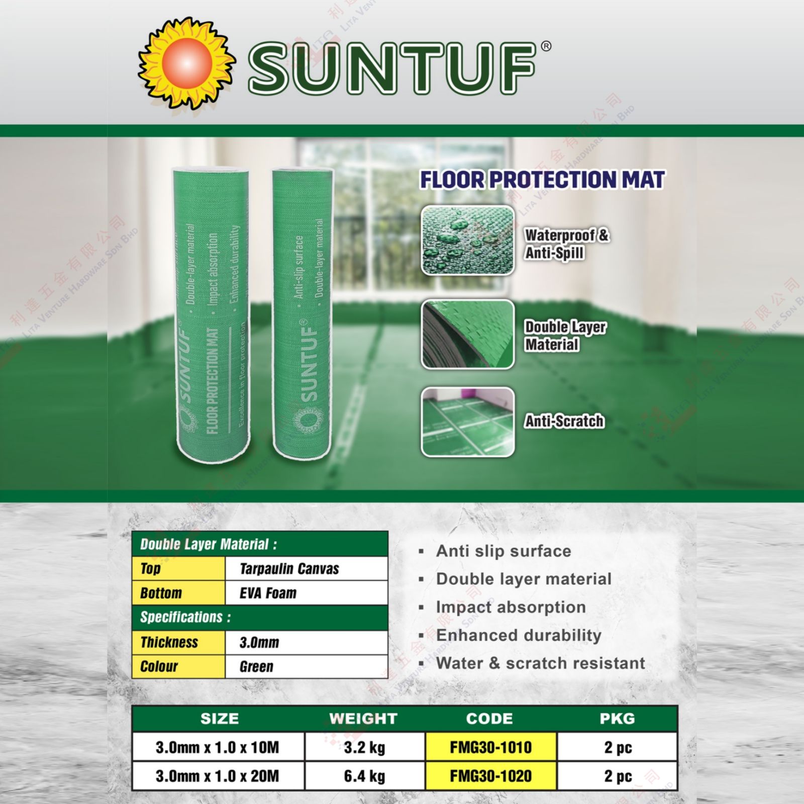 SUNTUF BRAND FLOOR PROTECTION MAT - FMG311010 FMG301020
