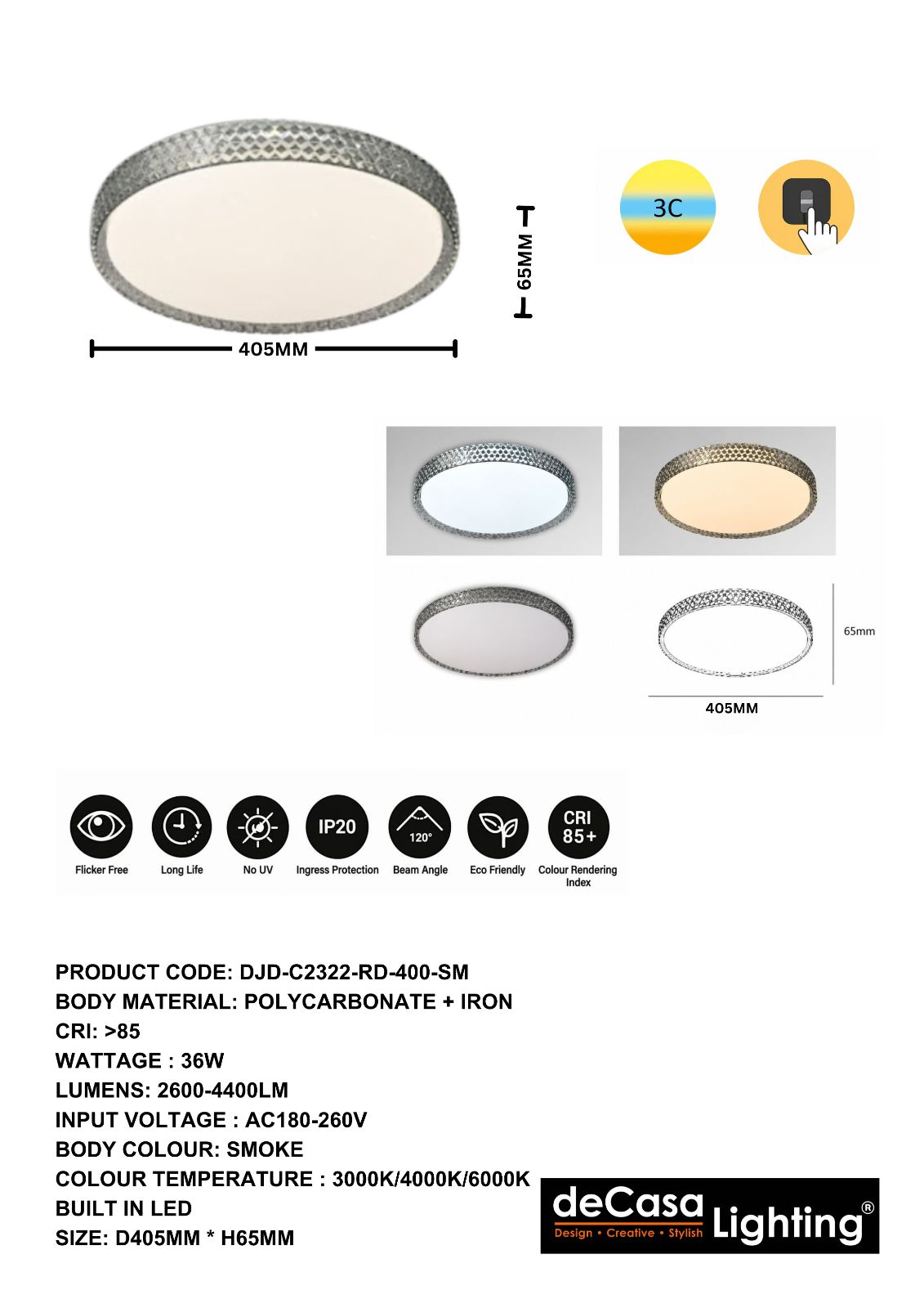 MODERN LED CEILING LIGHT (DJD-C2322-RD-400-SM)
