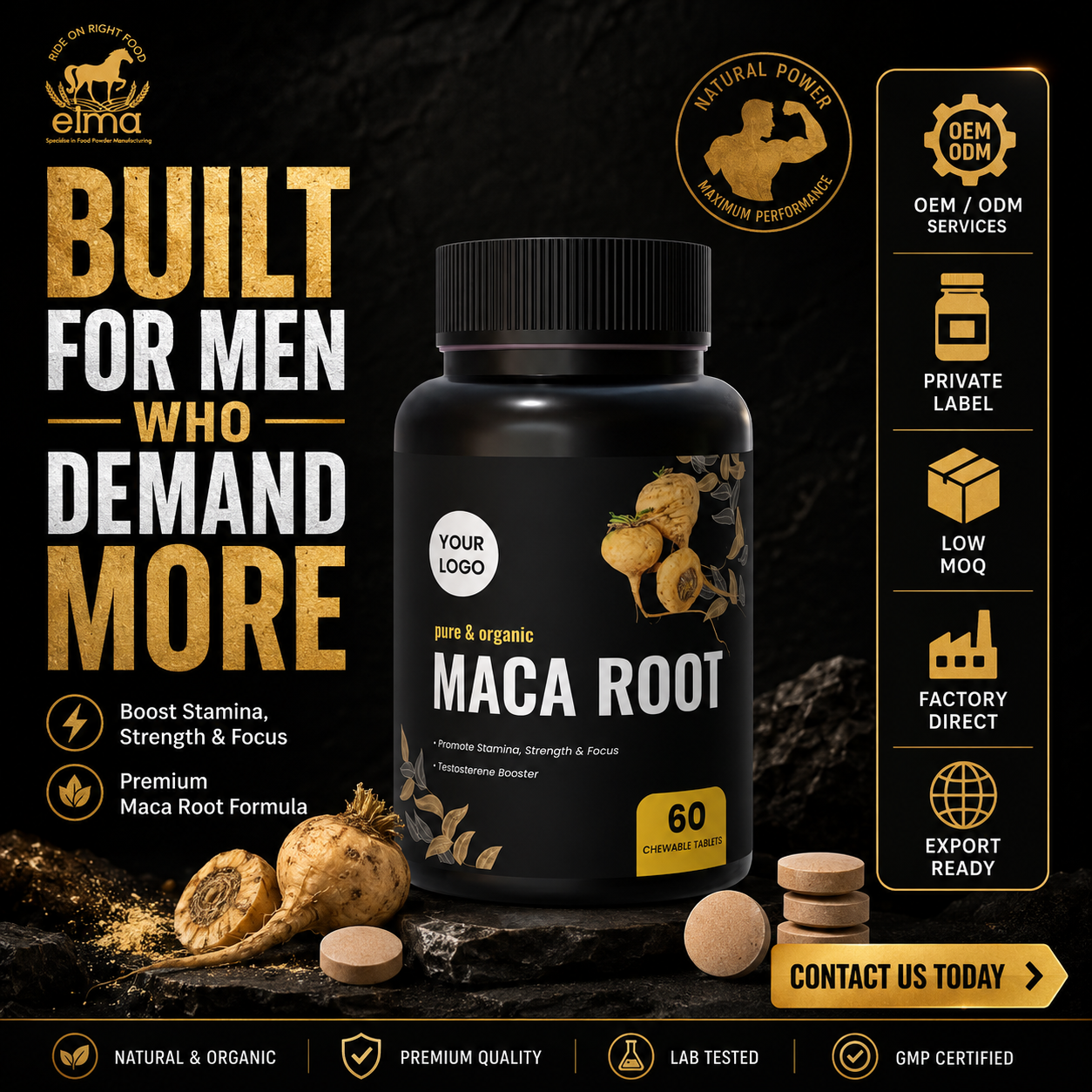 Private Label Maca Tablets Supplement for Energy and Vitality Brands