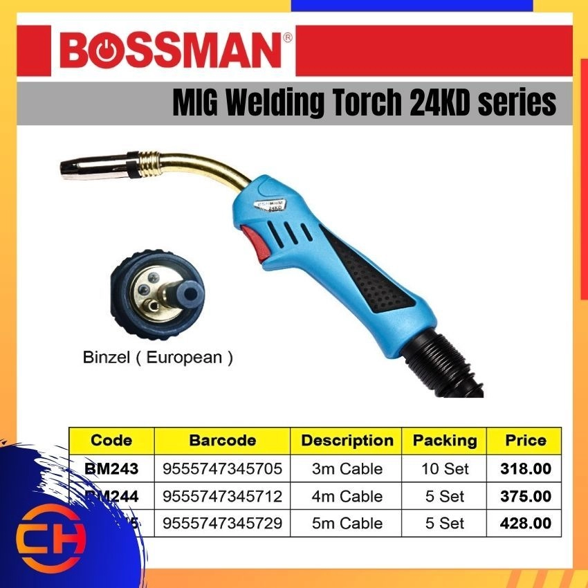 BOSSMAN BM243 / BM244 / BM245 MIG Welding Torch 24KD series, 25 sq.mm cable, Binzel Type 