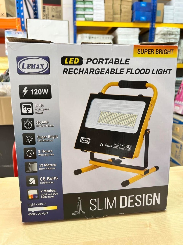 Lemax 120W Super Bright Rechargeable LED Floodlight Portable AC/DC ...