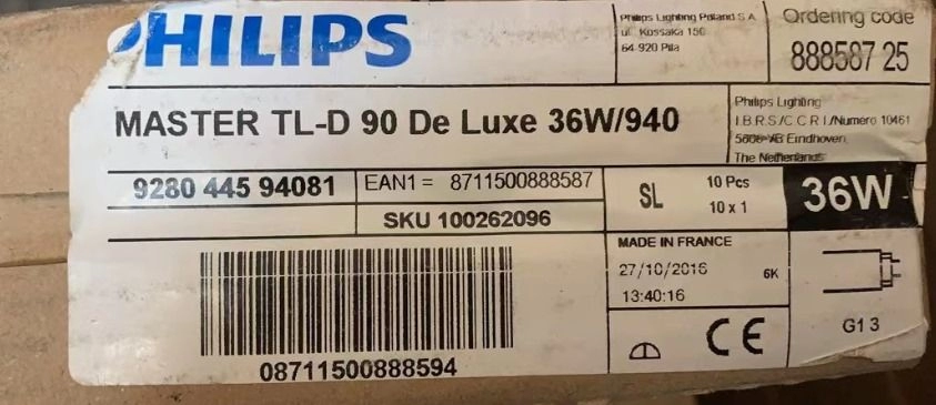 PHILIPS MASTER DE LUXE 36W/940 90 2800LM TLD T8 TUBE