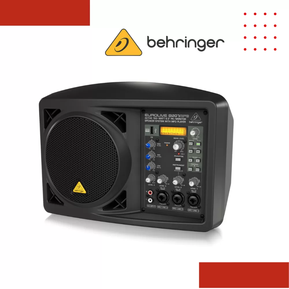 Behringer Eurolive B207MP3 150W 6.5" Personal PA/Monitor Speaker (B-207MP3 / B 207MP3)