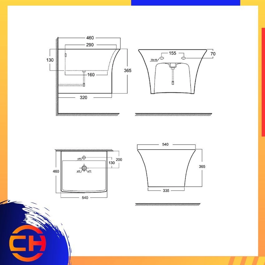 SORENTO WALL HUNG BASINS SRTWB5400 ( L480xW430xH385mm )