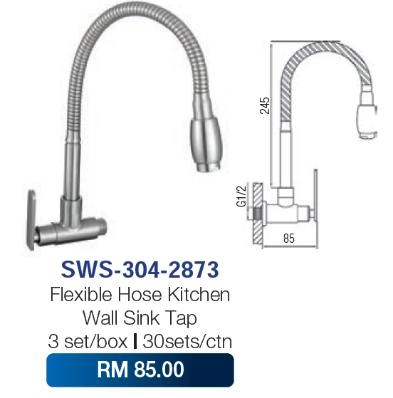 Saniware Flexible Hose Kitchen Wall Sink Tap SUS 304 2873