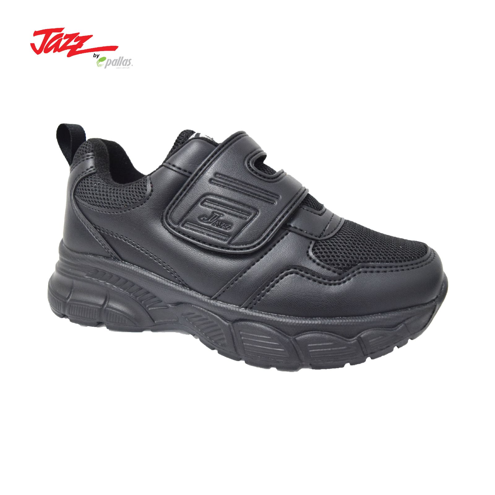 KIDS VELCRO STRAP BLACK SCHOOL SHOES (205/307-0233-BK)(PS.S)