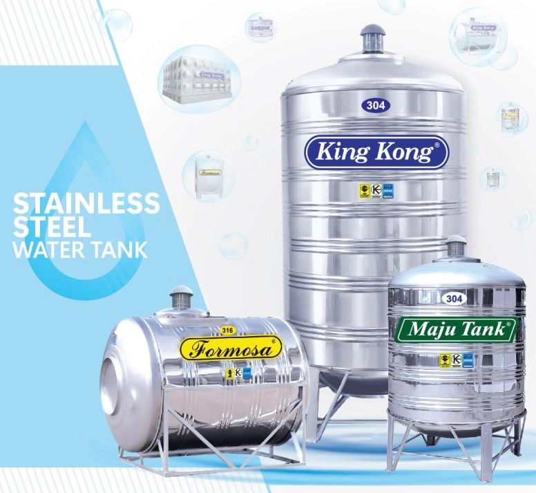 King Kong Stainless Steel (304-BA) HR Series Water Tank Vertical Round Bottom With Stand (FREE Brass Float Valve)