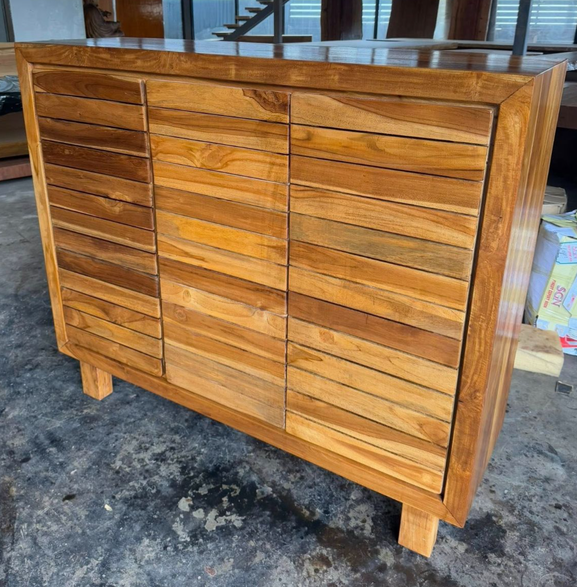 Solid Teak Wood Slat Cabinet