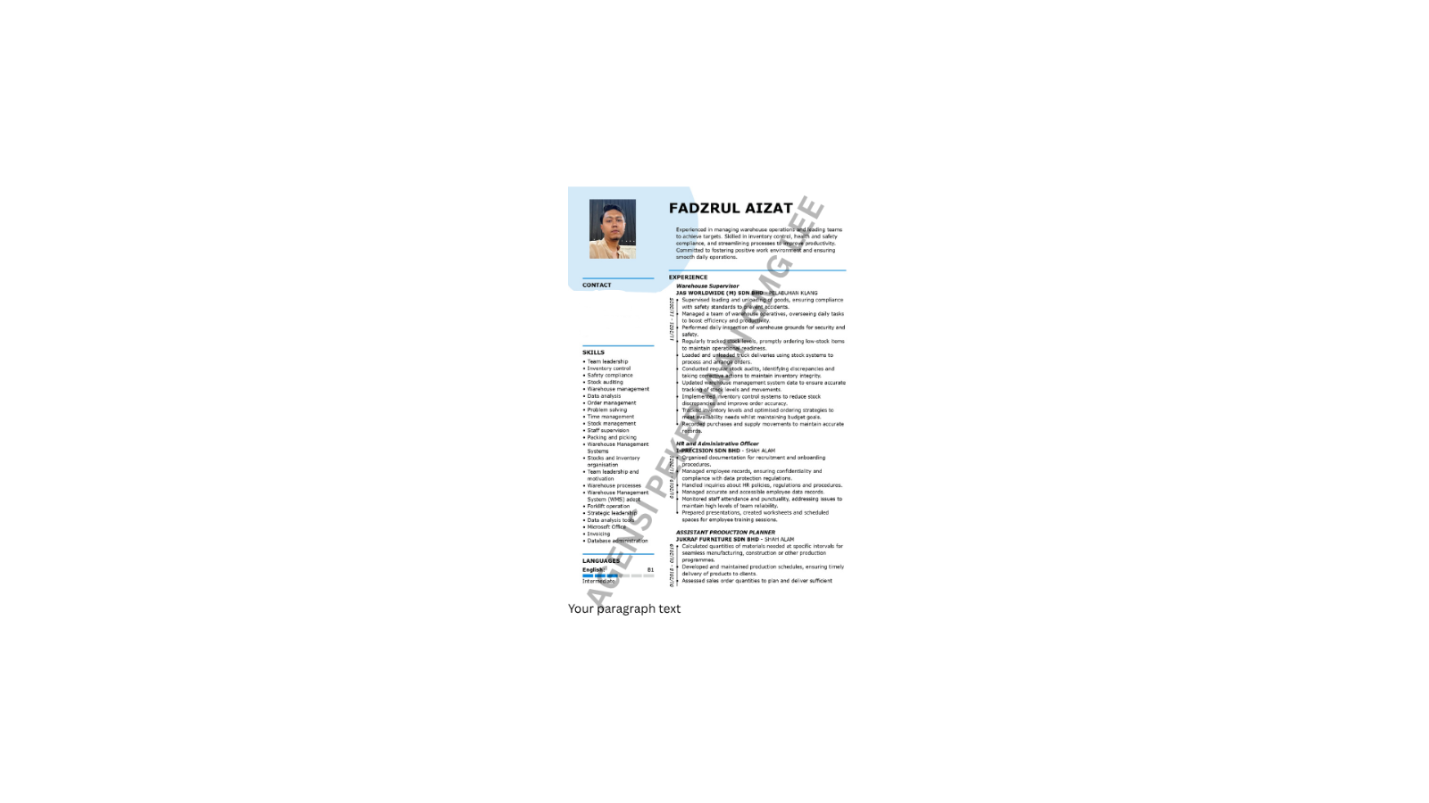 Warehouse Supervisor / Warehouse Admin