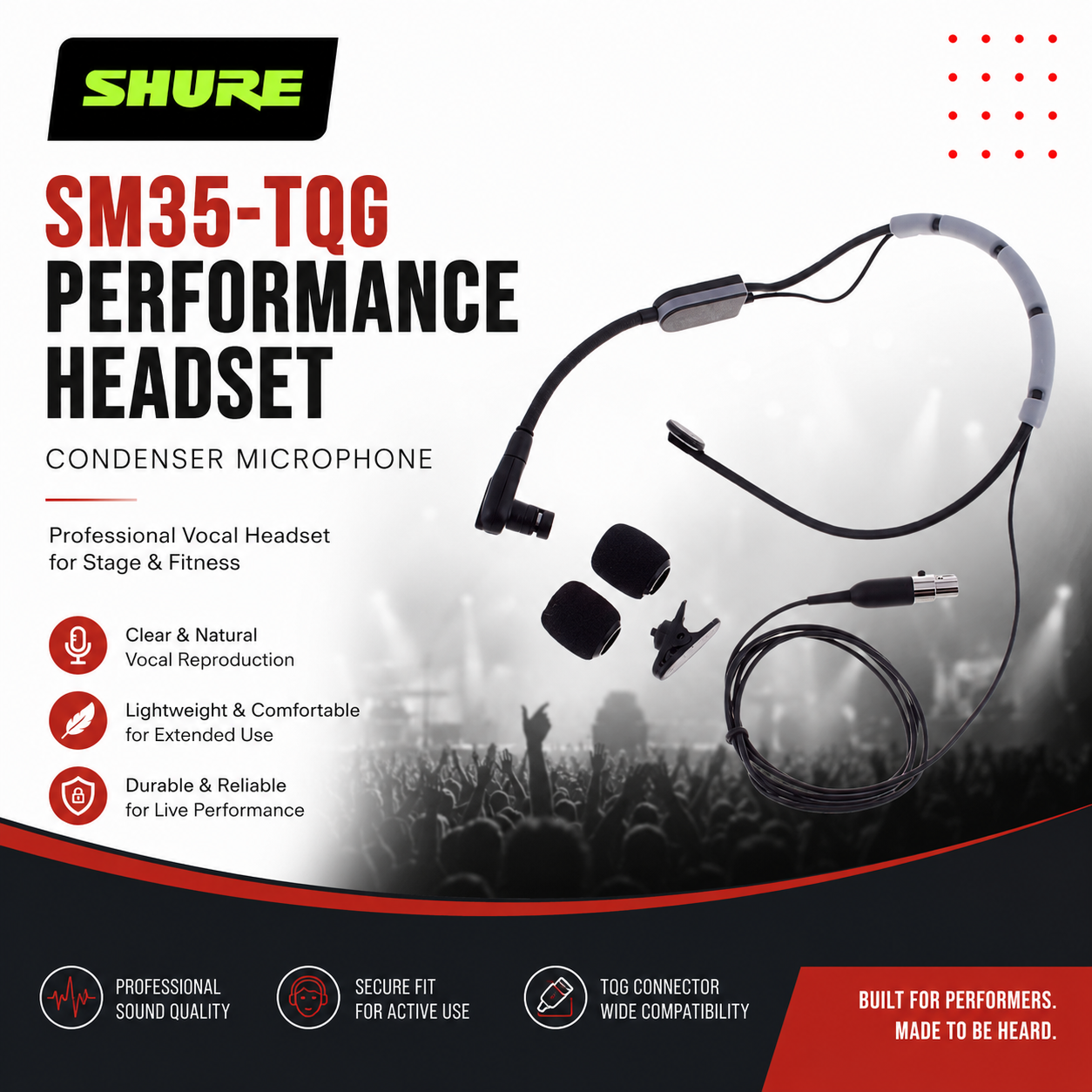 Shure SM35-TQG Performance Headset Condenser Microphone – Professional Vocal Headset for Stage & Fitness
