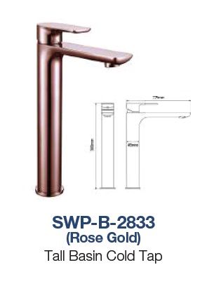 SWP-B-2833  Tall Basin Pillar Cold Tap - Brass ROSE GOLD