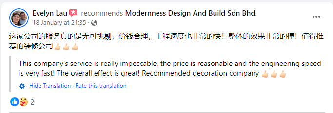 Customer review & Modernness Design And Build Sdn Bhd