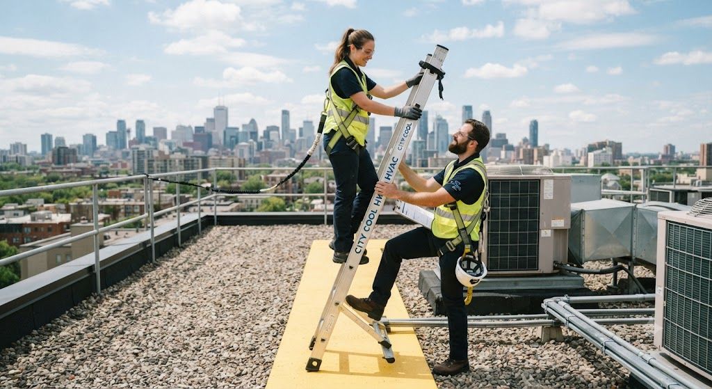 HVAC ladder fall prevention techniques