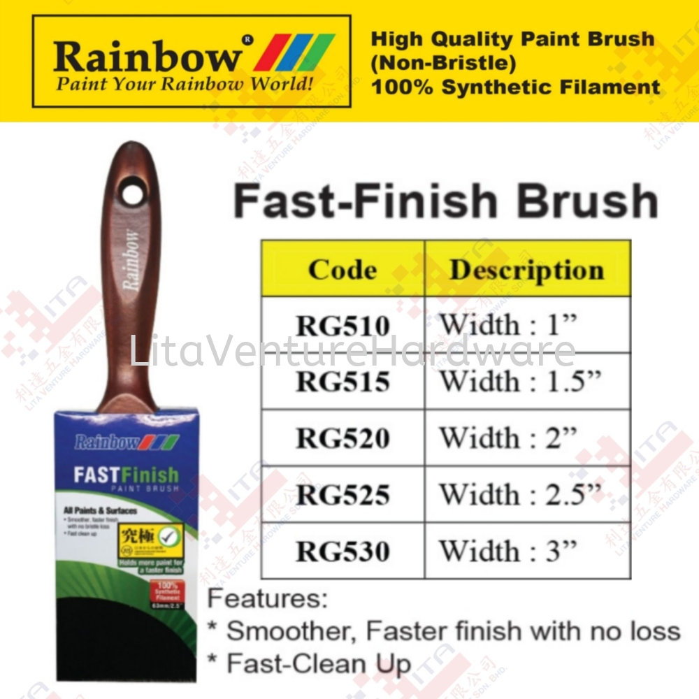RAINBOW BRAND FAST FINISH BRUSH - RG510 RG515 RG520 RG525 RG530