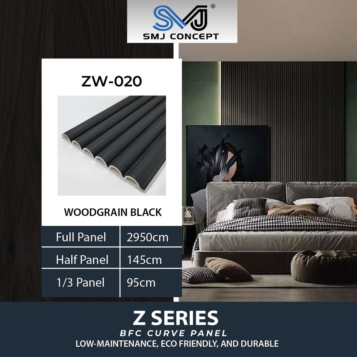 Interlock Fluted Panel Z Series | Woodgrain Black | ZW020