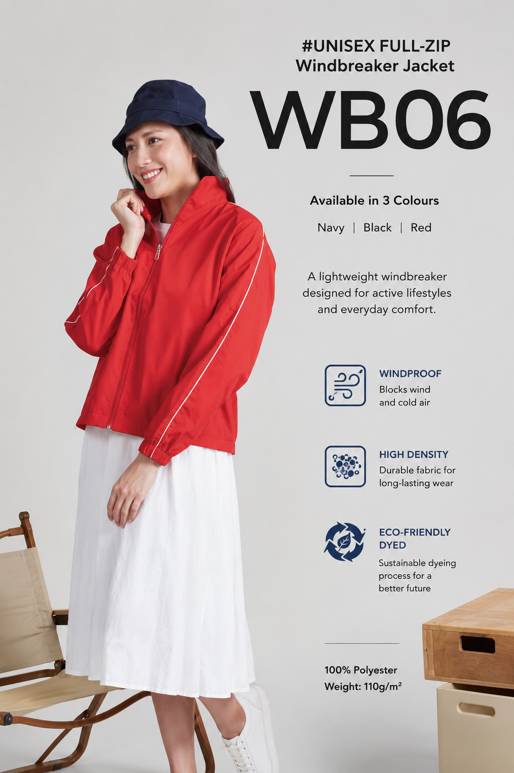 Unisex Full-Zip Windbreaker Jacket - WB06