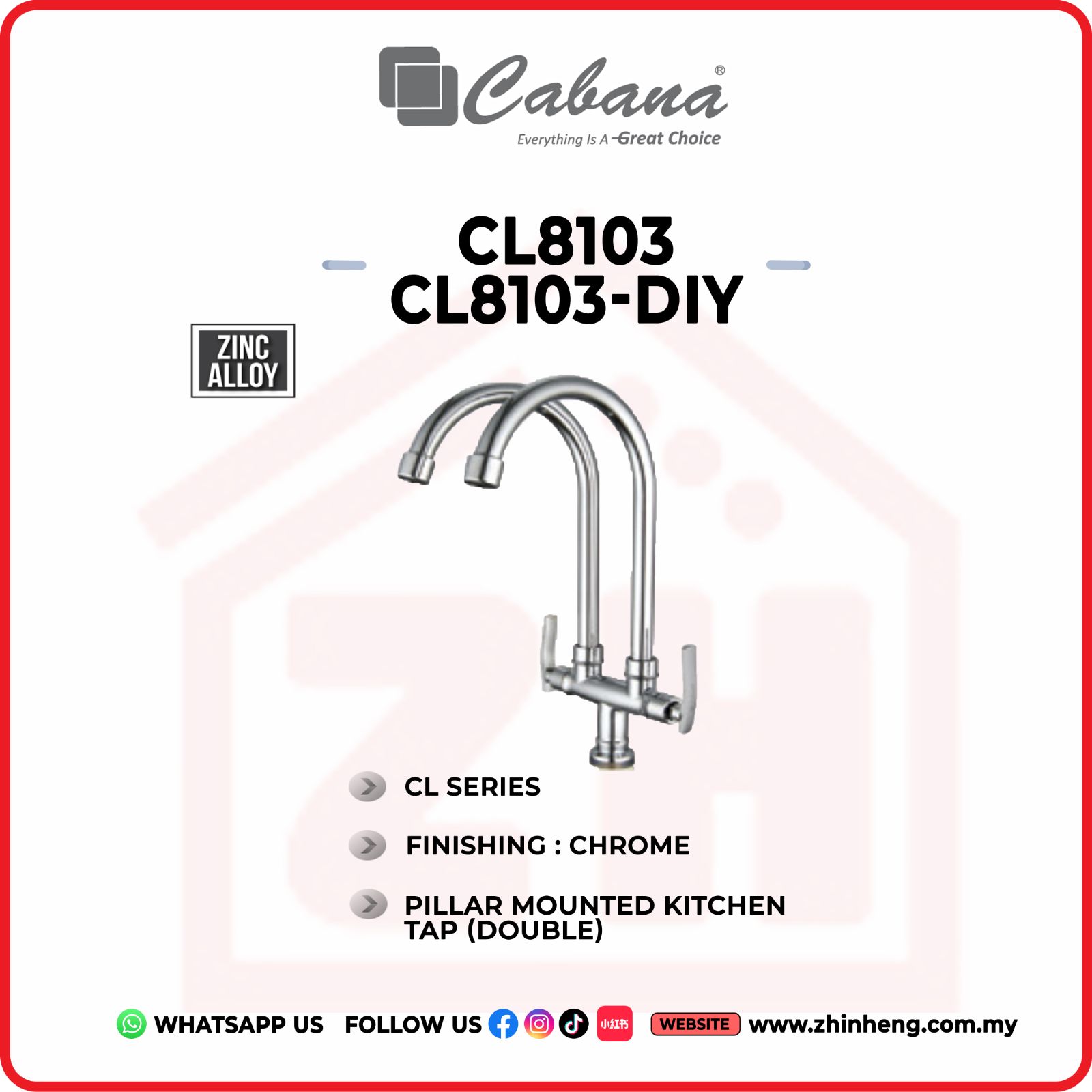 CABANA Pillar Mounted Kitchen Tap (Double) CL8103 & CL8103-DIY