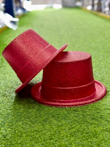 Plastic Top Hat Glitter - Red (HAT-T1-R)