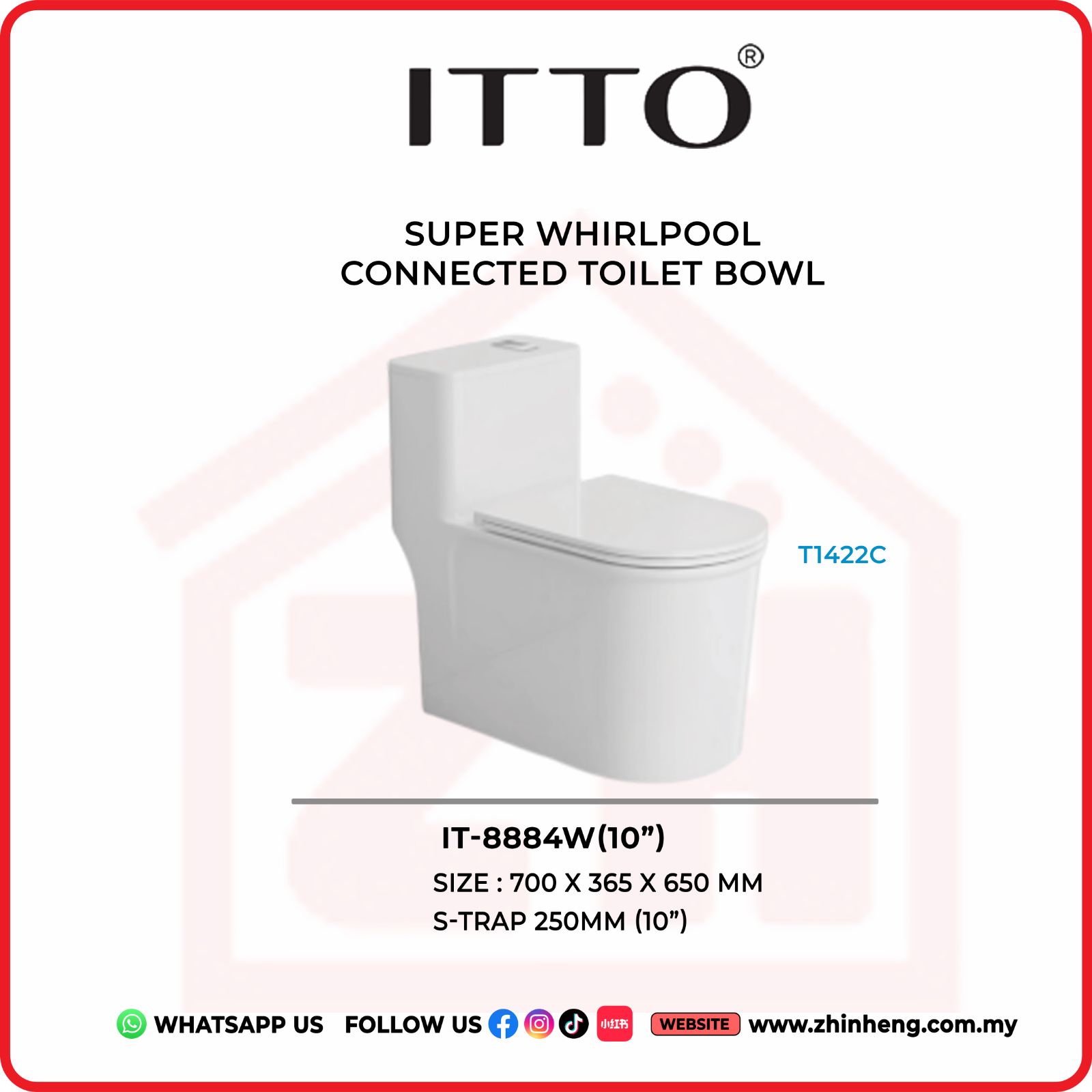 ITTO SUPER WHIRLPOOL CONNECTED TOILET BOWL IT-8884W(10")