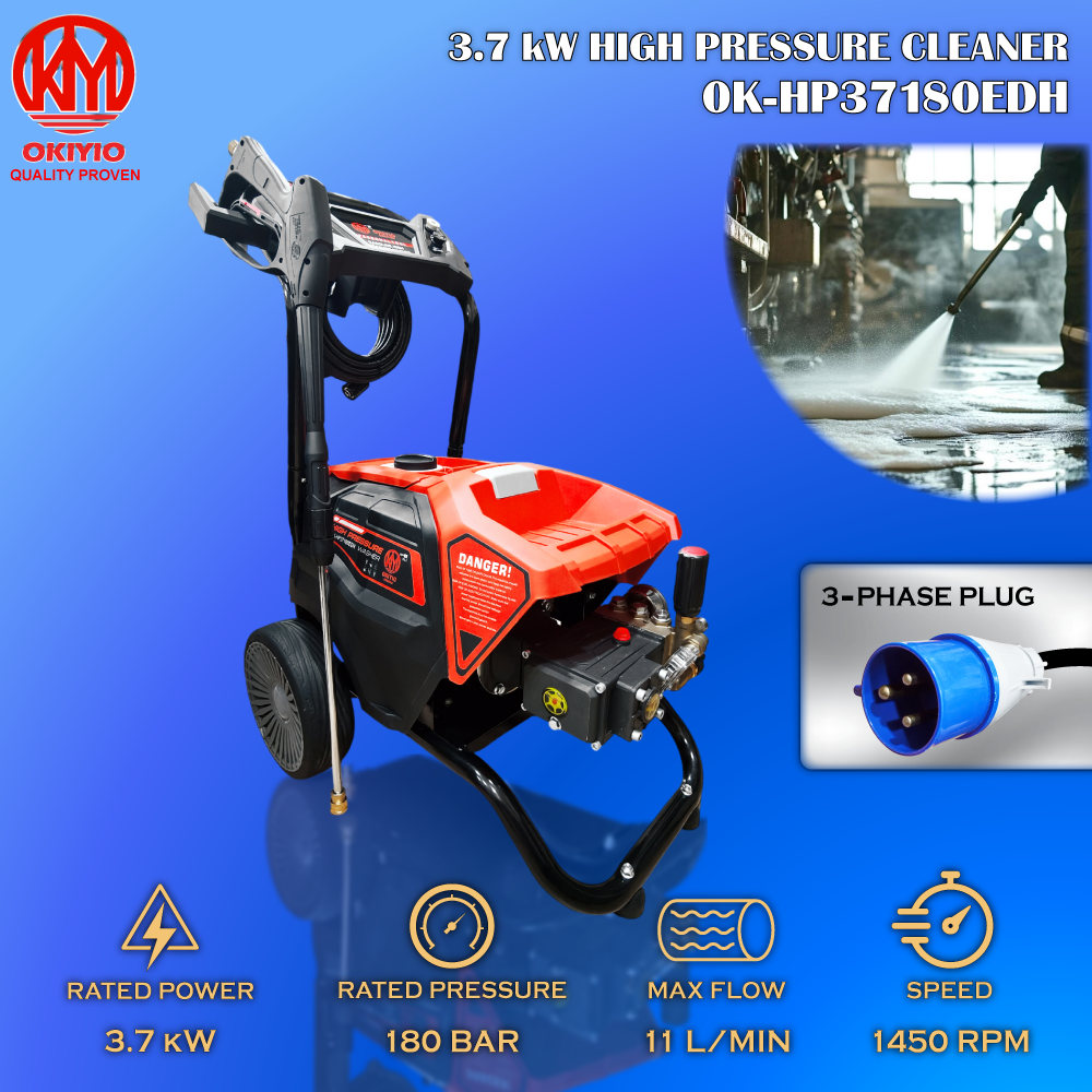 OKIYIO 3.7 kW HIGH PRESSURE CLEANER (180 bar) HEAVY DUTY