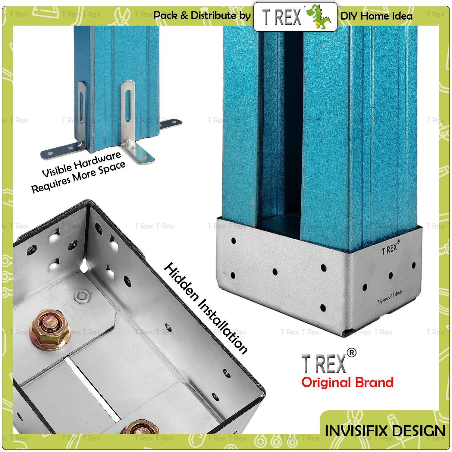 T Rex DIY InvisiFix C Channel Pillar Construction Frame Steel Mounting Foot Base – Non Welded Interlock Support Bracket