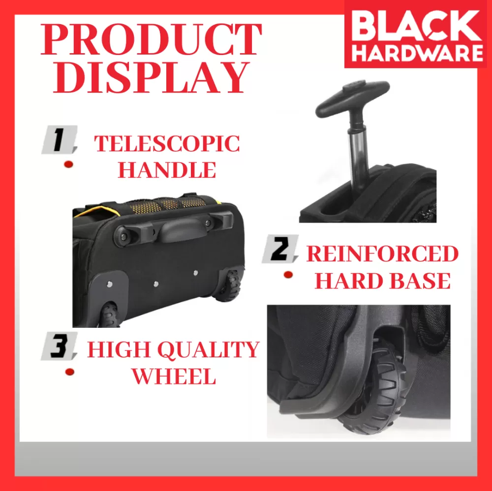 Black Hardware REMAX Tools Beg Tool Bag Electrician Trolley Bag Backpack Travel Fishing Bag Lelaki 工具包 Beg Troli Tarik