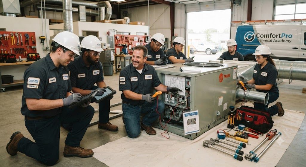 Industrial HVAC installation workshop